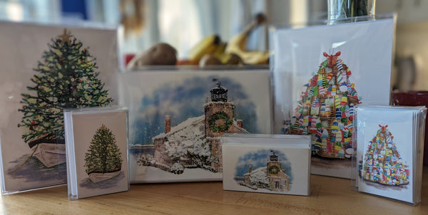 STONINGTON LIGHTHOUSE MUSEUM IN THE SNOW Framed Ornaments